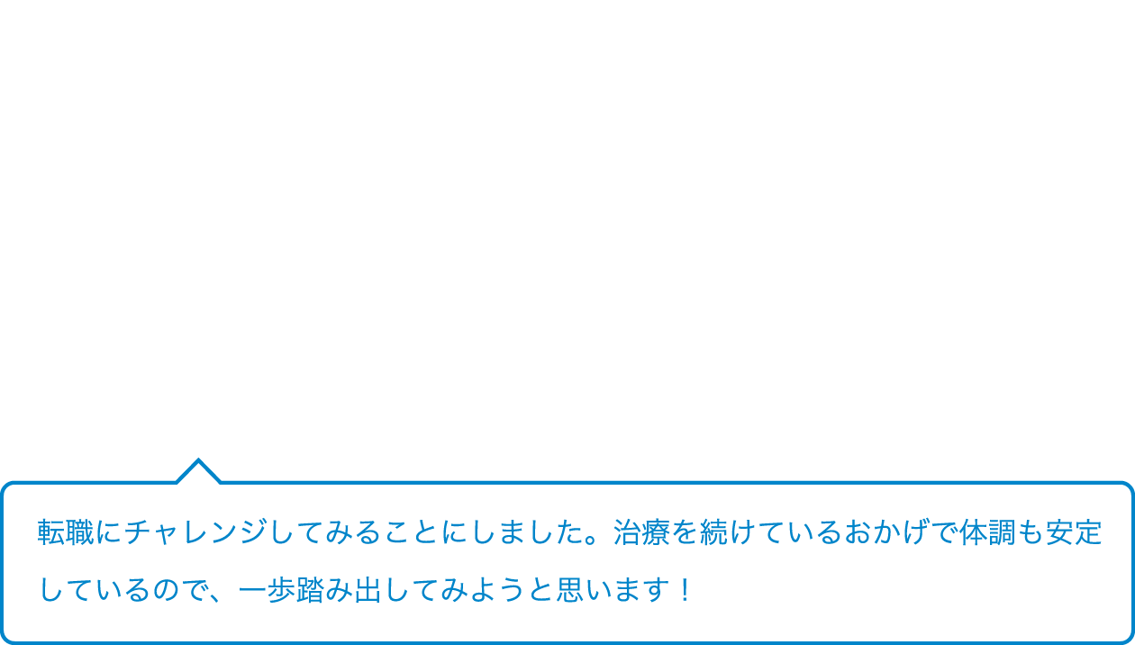 転職にチャレンジしてみることにしました。治療を続けているおかげで体調も安定しているので、一歩踏み出してみようと思います！