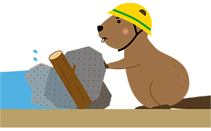 石や木を組み立てて川の水を止めているビーバーのイラスト