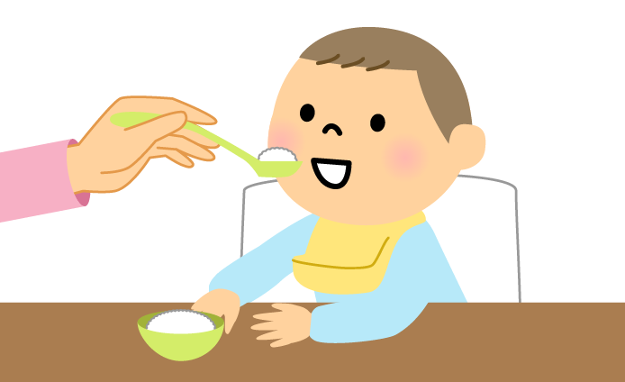 母親にお世話をしてもらっている赤ちゃんのイラスト
